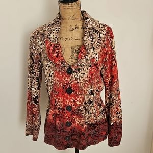 NIC+ZOE Red and Brown Patterned Cardigan